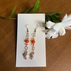 Elegant Silver and Red Floral Earrings